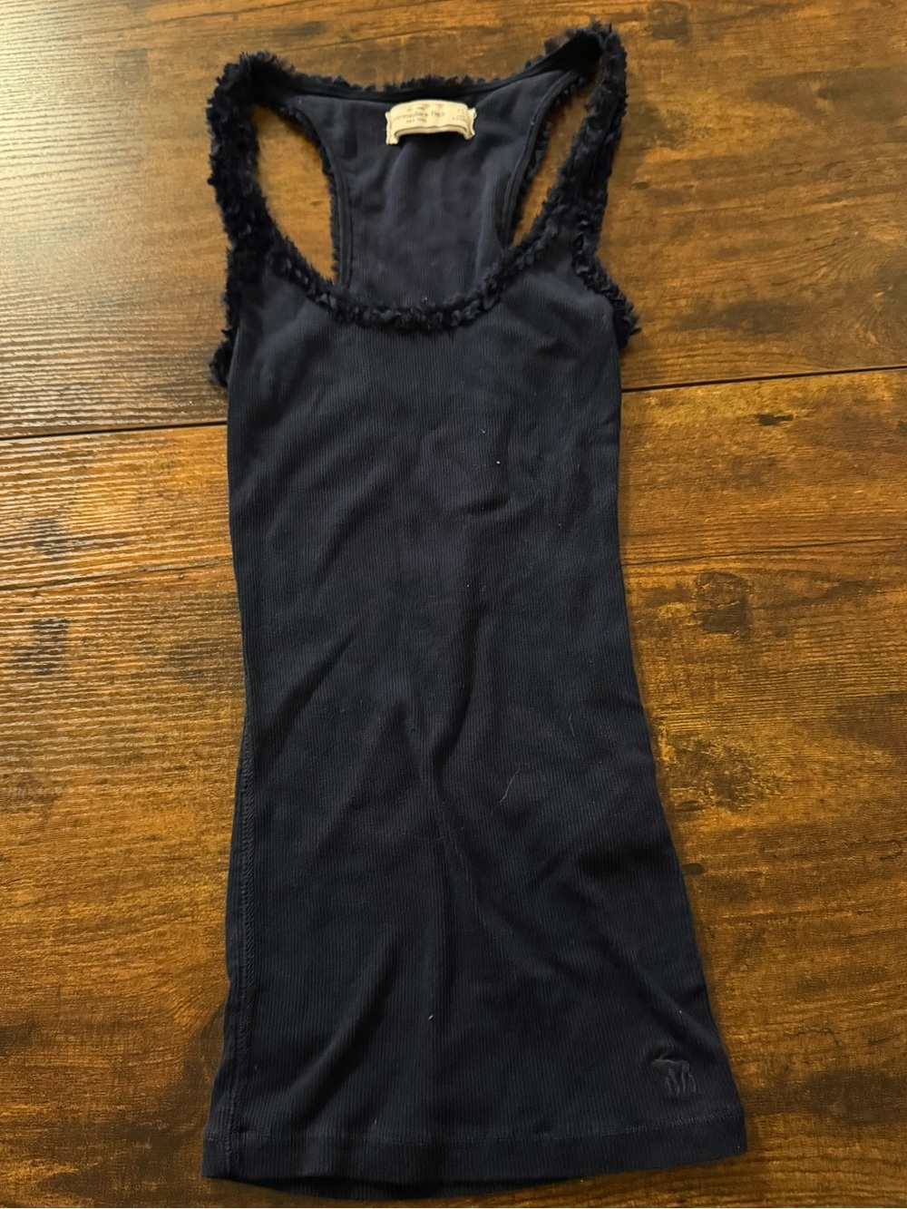Abercrombie & Fitch Navy Ribbed Tank with Fringed Trim
